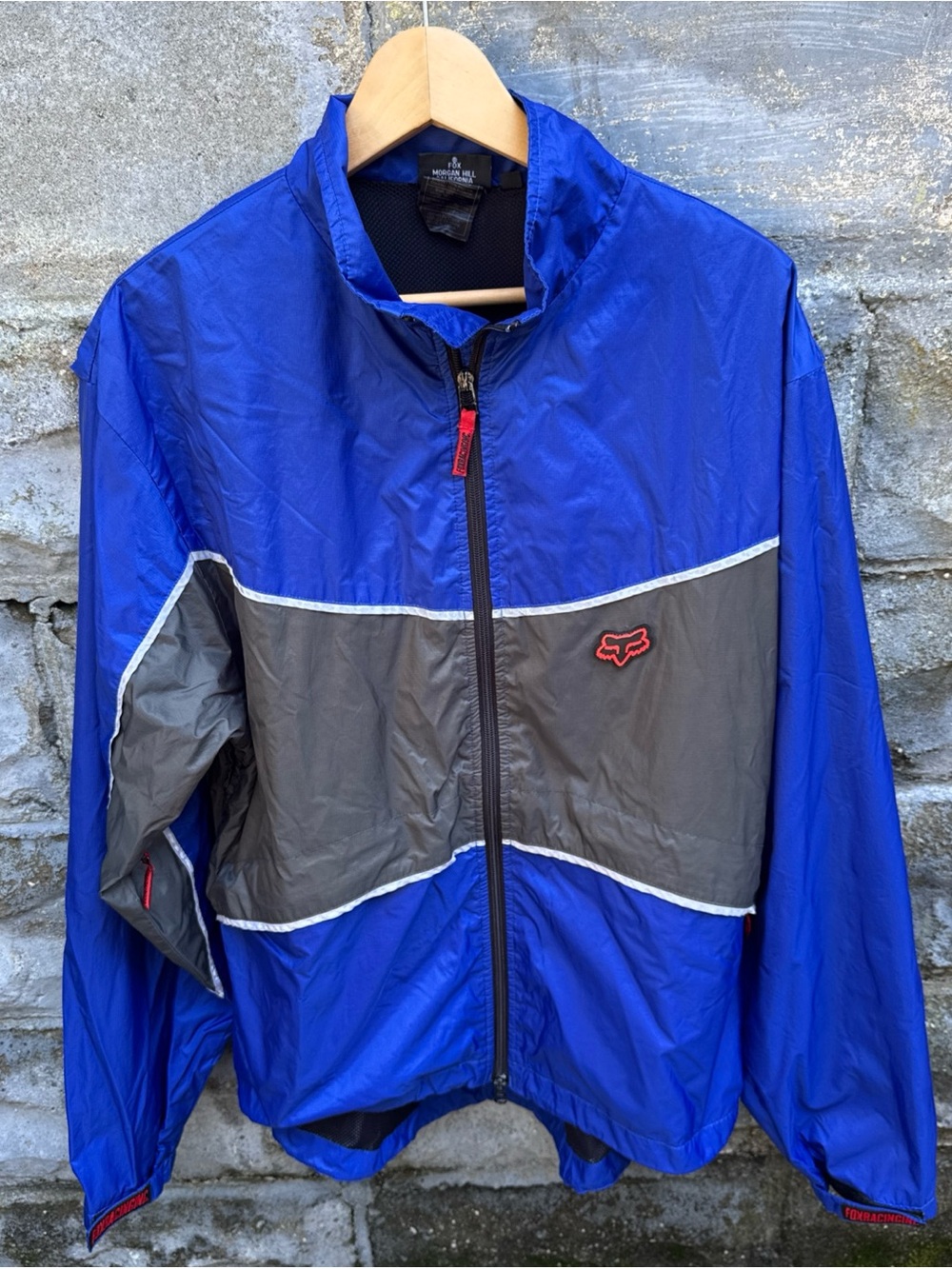 Vintage Fox Racing Jacket Mens Large Colorblock Blue Motocross Full Zip BMX Y2K
